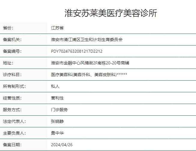 淮安苏莱美医疗美容诊所卫健委资质