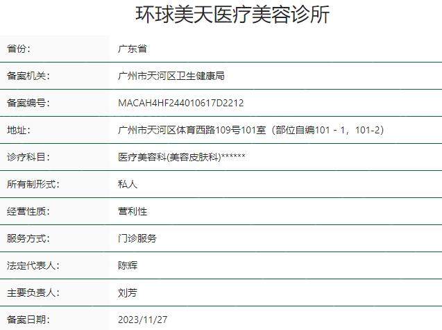 广州环球美天医疗美容诊所资质