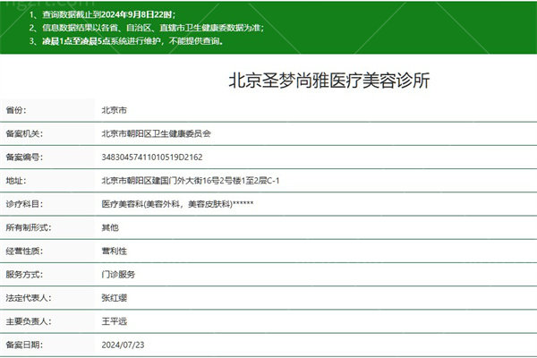 北京圣梦尚雅医疗美容诊所正规资质