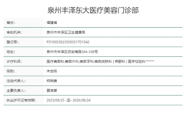 泉州丰泽东大医疗美容门诊部正规靠谱吗
