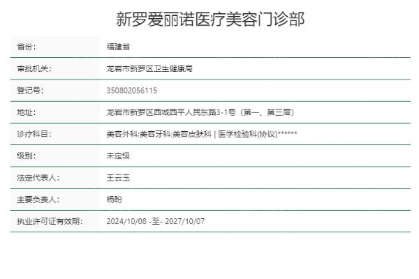 龙岩新罗爱丽诺医疗美容门诊部正规靠谱吗
