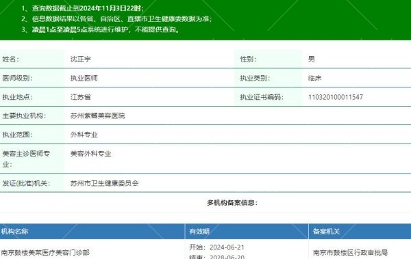 南京沈正宇医生正规执业资质
