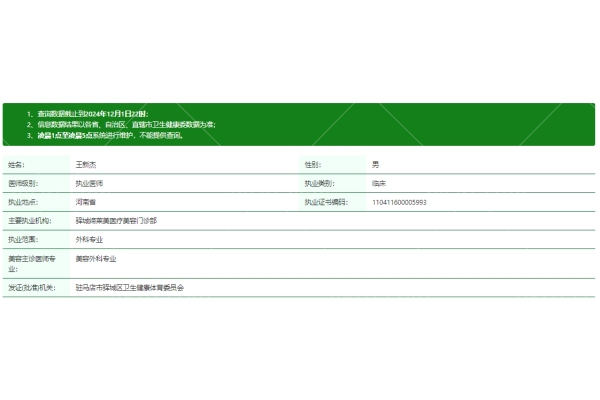 王新杰医生资质信息