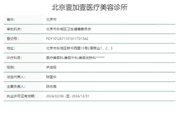 北京壹加壹医疗美容门诊部正规靠谱吗