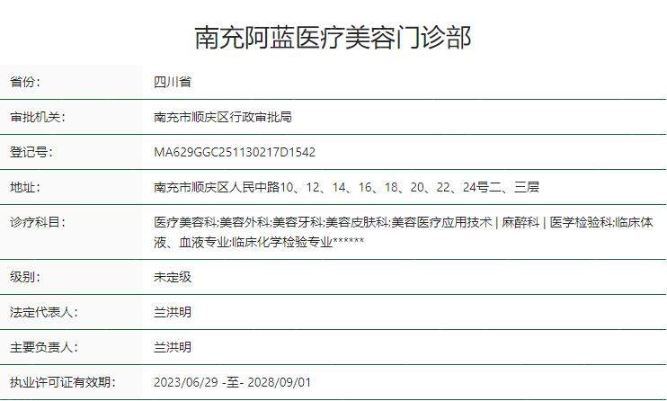 南充阿蓝医疗美容门诊部卫健委资质