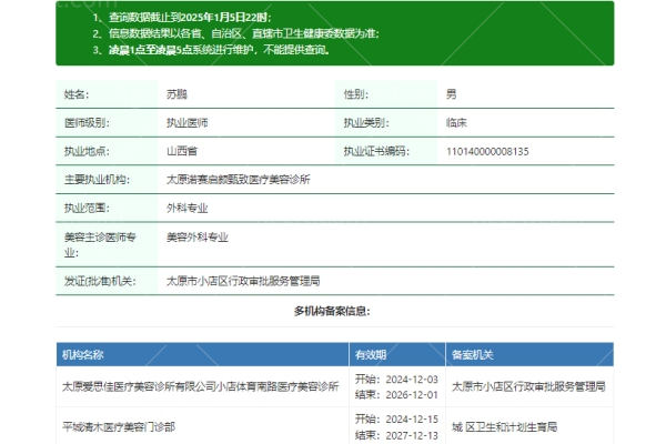 苏鹏医生资质信息