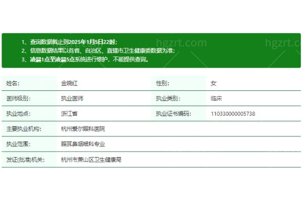金晓红医生资质信息