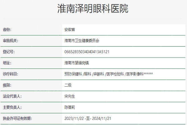 淮南泽明眼科医院靠谱吗？是正规眼科吗？