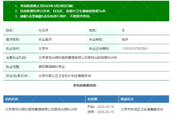 北京茗视光眼科医院杜玉芹医生