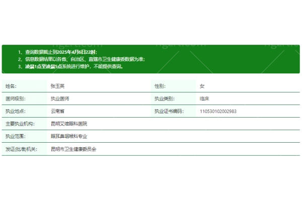 张玉英医生资质正规