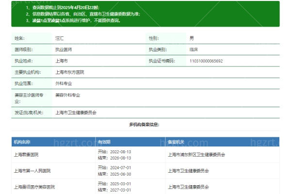 汪汇医生资质信息