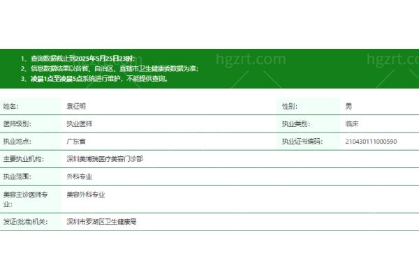 袁征明医生资质信息