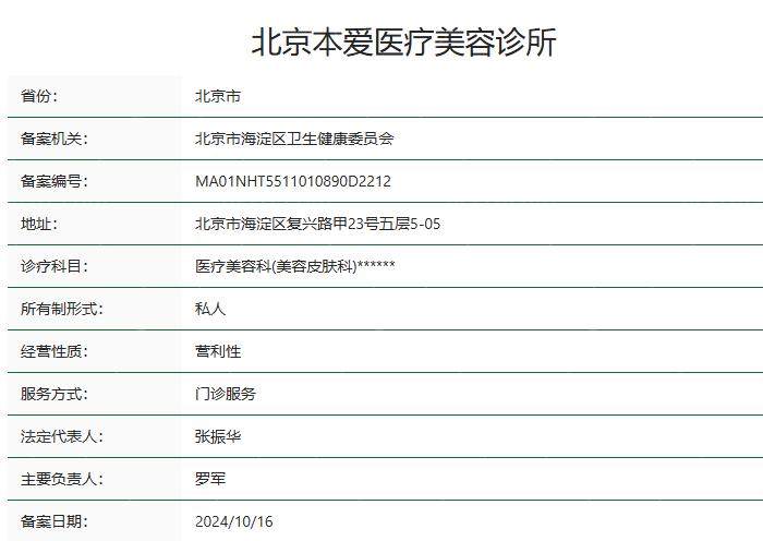 北京本爱医疗美容诊所卫健委资质