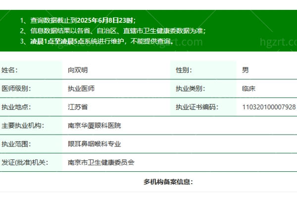 南京华厦眼科医院向双明医生
