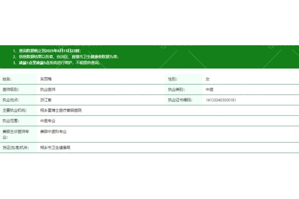 朱丽梅医生资质信息