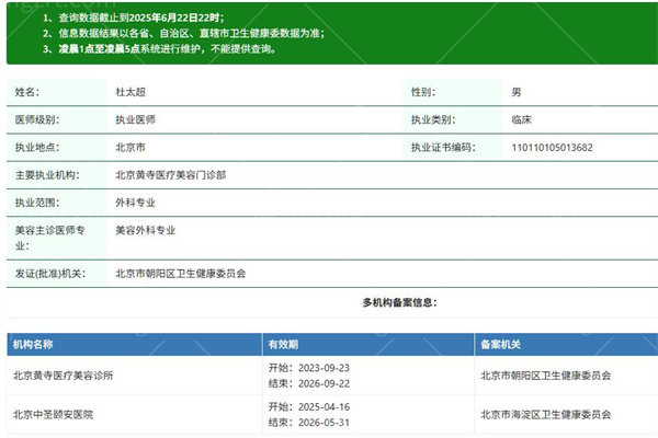 北京杜太超医生执业资质查询