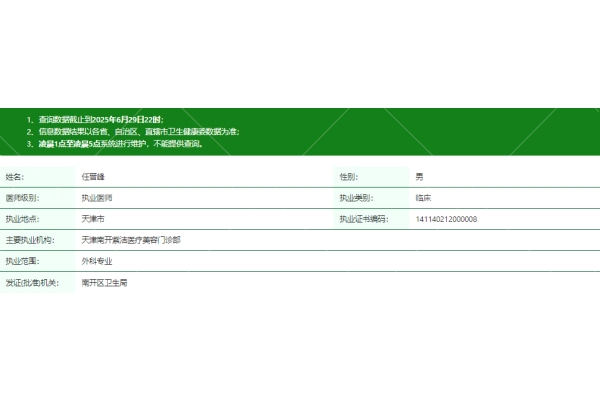 任晋峰医生资质信息
