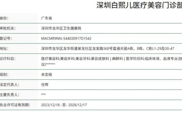 深圳白熙儿医疗美容门诊部卫健委信息