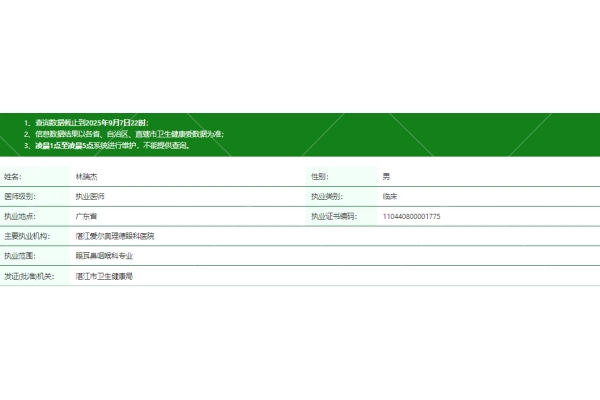 湛江爱尔奥理德眼科医院林瑞杰医生资质正规
