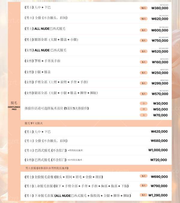 韩国poen医院10月优惠活动价格表