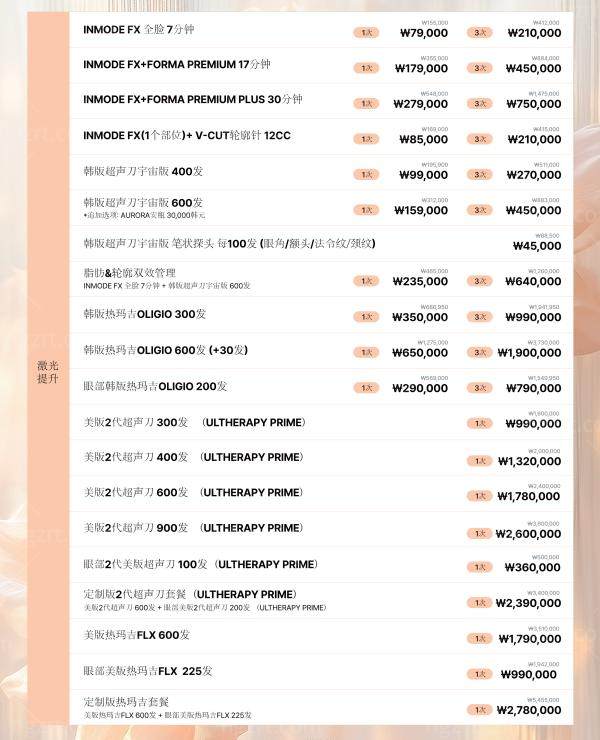 韩国poen医院10月优惠活动价格表