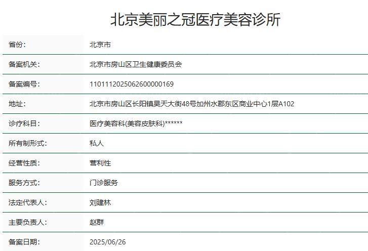 北京美丽之冠医疗美容诊所卫健委资质