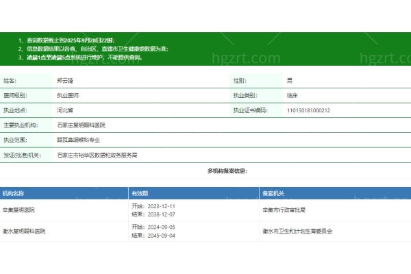 郑云锋医生个人资质信息