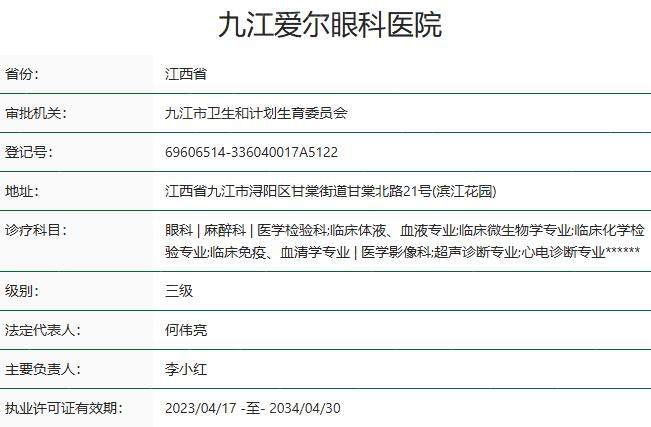九江爱尔眼科医院正规吗？是几级医院？