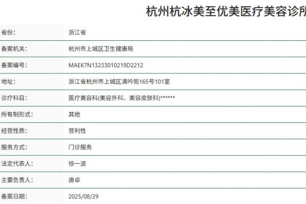 杭州杭冰美至优美医疗美容诊所资质