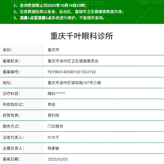 重庆千叶眼科资质