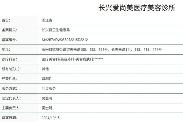 湖州长兴爱尚美医疗美容诊所正规资质