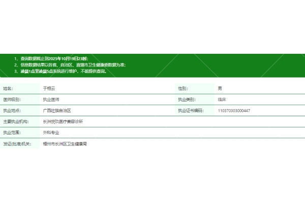 于相云医生资质信息