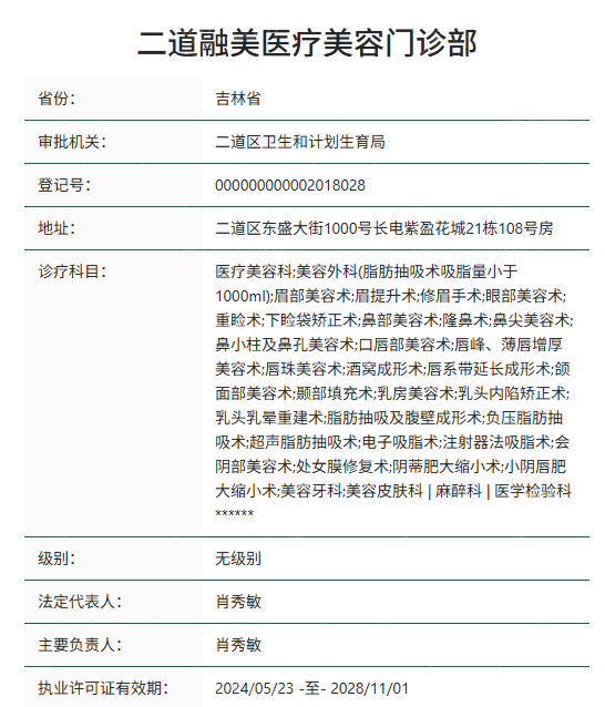 长春融美医疗美容门诊部资质