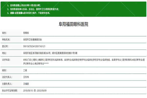 阜阳福田眼科医院卫健委资质