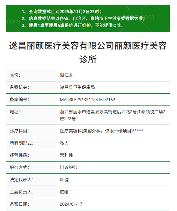 遂昌丽颜医疗美容资质