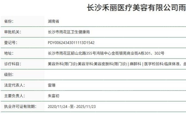 长沙禾丽医疗美容门诊部资质