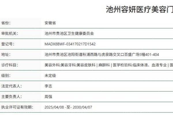 池州容妍医疗美容门诊部正规资质