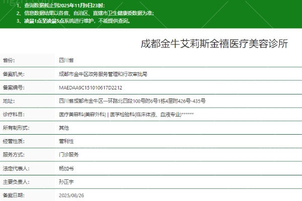 成都金牛艾莉斯金禧医疗美容诊所正规吗
