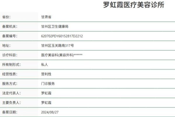 甘肃罗虹霞医疗美容诊所正规资质