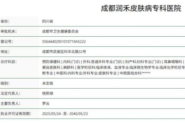 成都润禾皮肤病专科医院正规资质