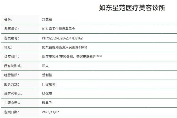 南通如东星范医疗美容诊所正规资质