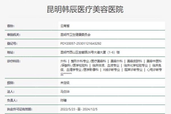 昆明韩辰医疗美容医院资质