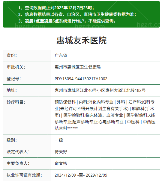 惠城友禾医院资质