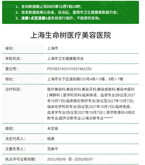 上海生命树医疗美容医院资质