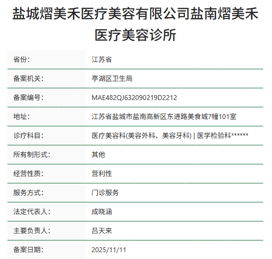 盐城熠美禾医疗美容诊所资质