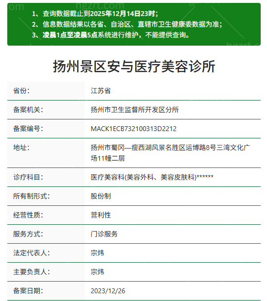 扬州景区安与医疗美容诊所资质