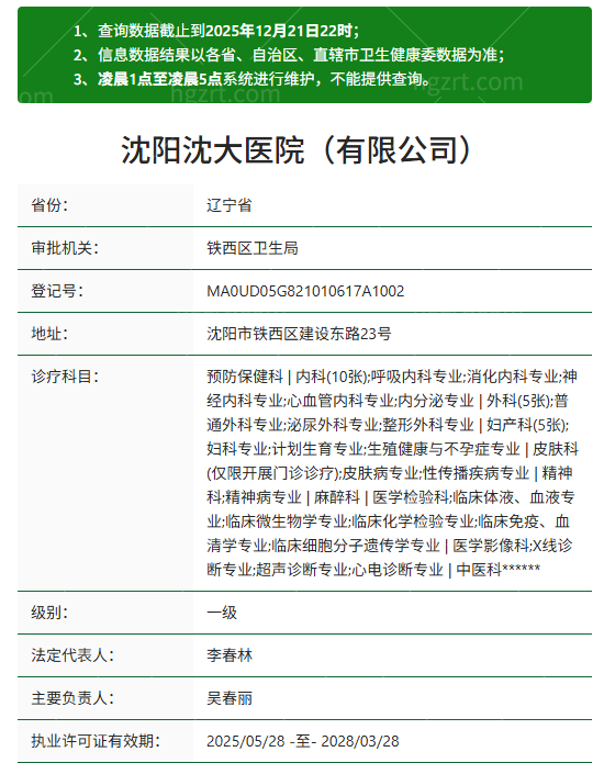 沈阳沈大医院资质