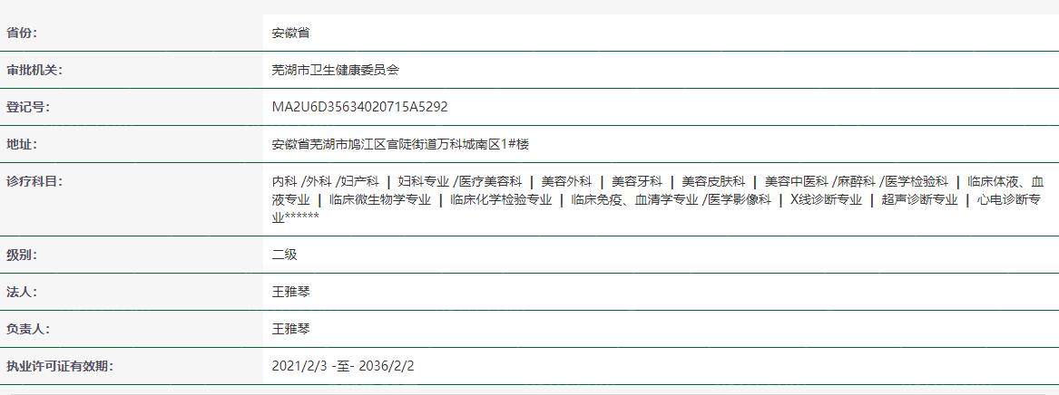 芜湖名姝美容医院卫健委