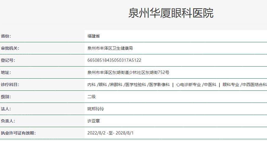 泉州华厦眼科卫健委资质