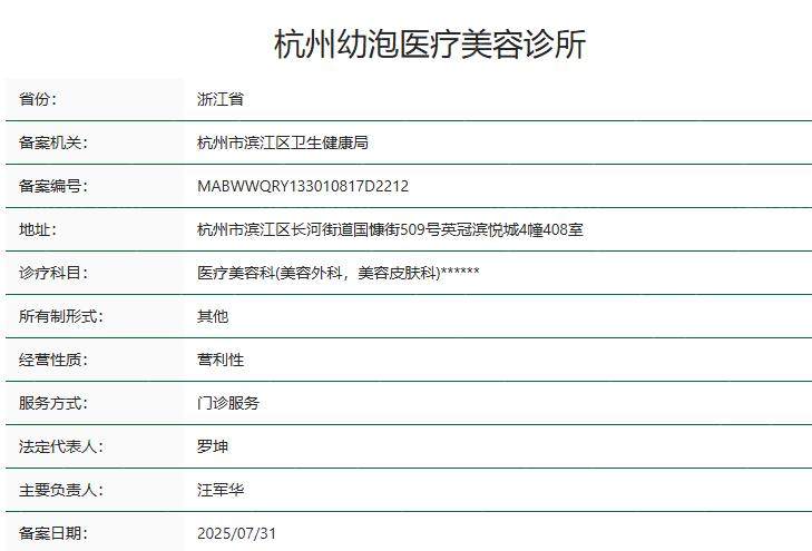 杭州幼泡医疗美容诊所卫健委资质